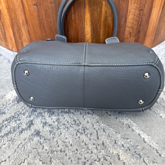 Tignanello Womens Leather Handbag Purse Satchel Gray Double Handled - Picture 7 of 11